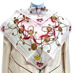 New Febdi Cotton Handkerchief/MiniScarf 18" white pink striped red bow tie (95)